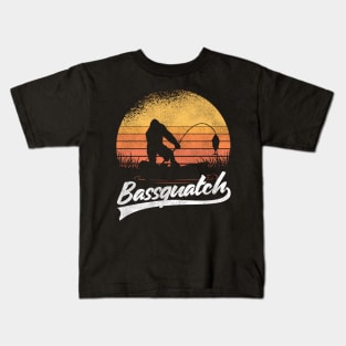 Funny Bigfoot Sasquatch Fishing Gift Vintage Retro Kids T-Shirt